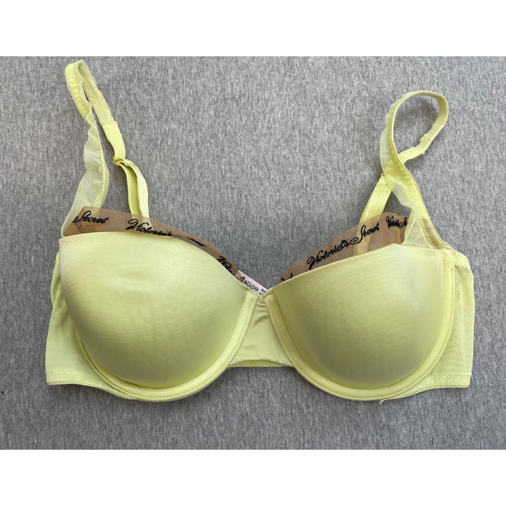 Victorias Secret Bra Womens 32DD Yellow Lined Balconette Underwire